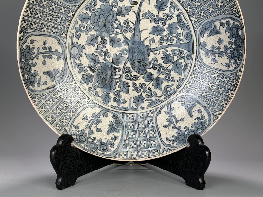 中国美術　16世紀頃　明代　明時代　青花花鳥文大盤　染付大皿　 唐物　安南大皿