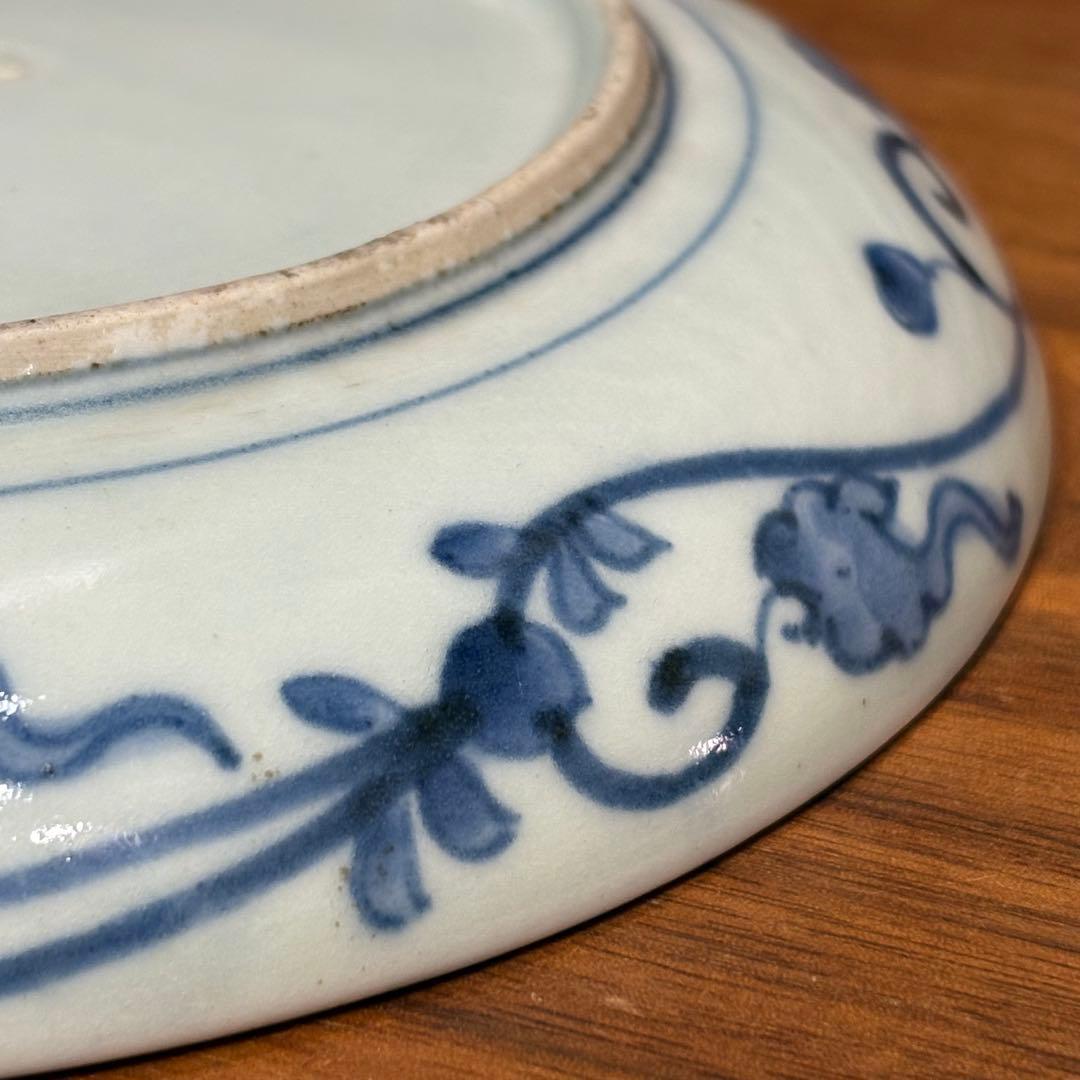 江戸時代 古伊万里染付 唐草菊図金彩皿