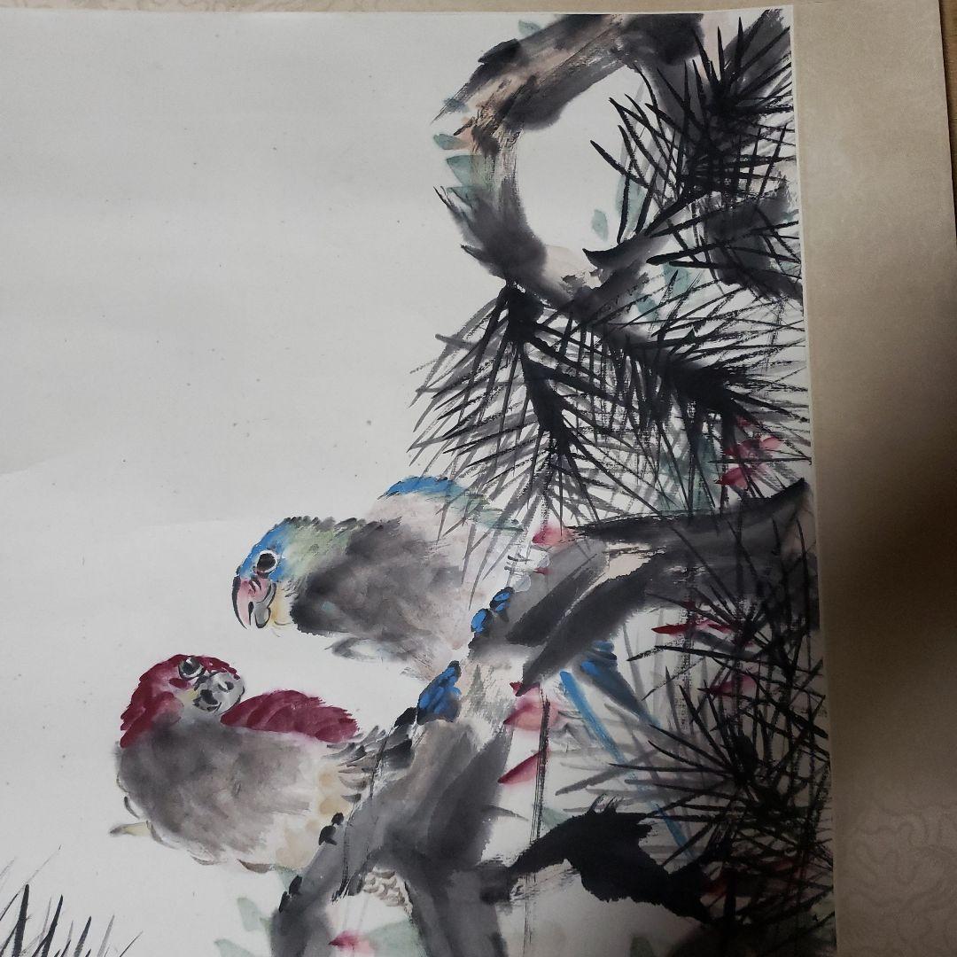 掛軸　鳥と松の絵