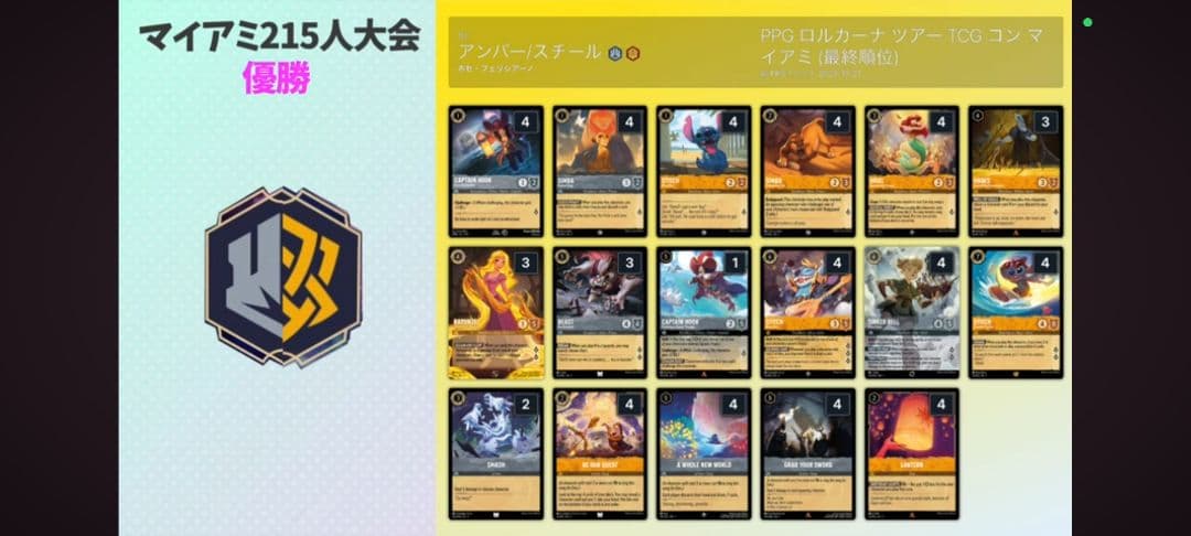 ロルカナ アンバースチール 海外215人規模優勝デッキ