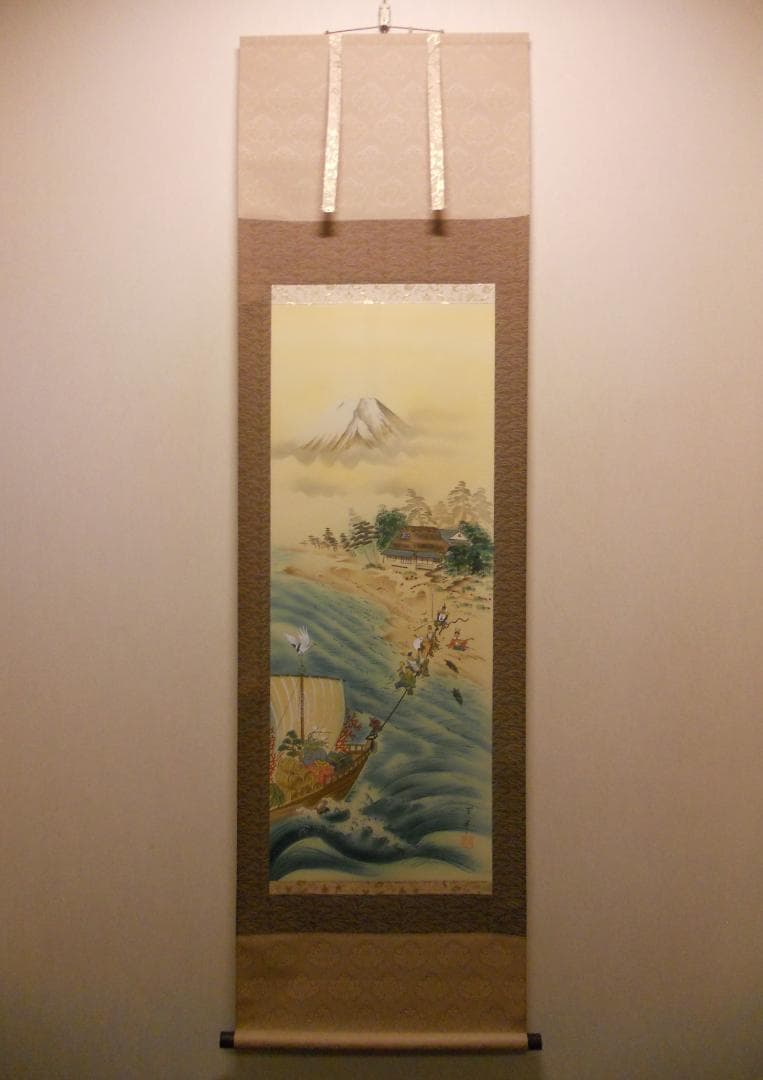 掛け軸 武藤百峰 宝当図 七福神 絹本 希少 軸装 茶道具 掛軸 美品 です。