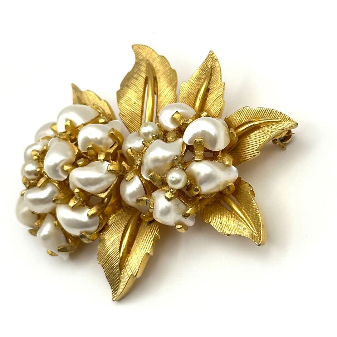 【希少】BOUCHER ブーシェ ブローチ リーフ フェイクパール ゴールド