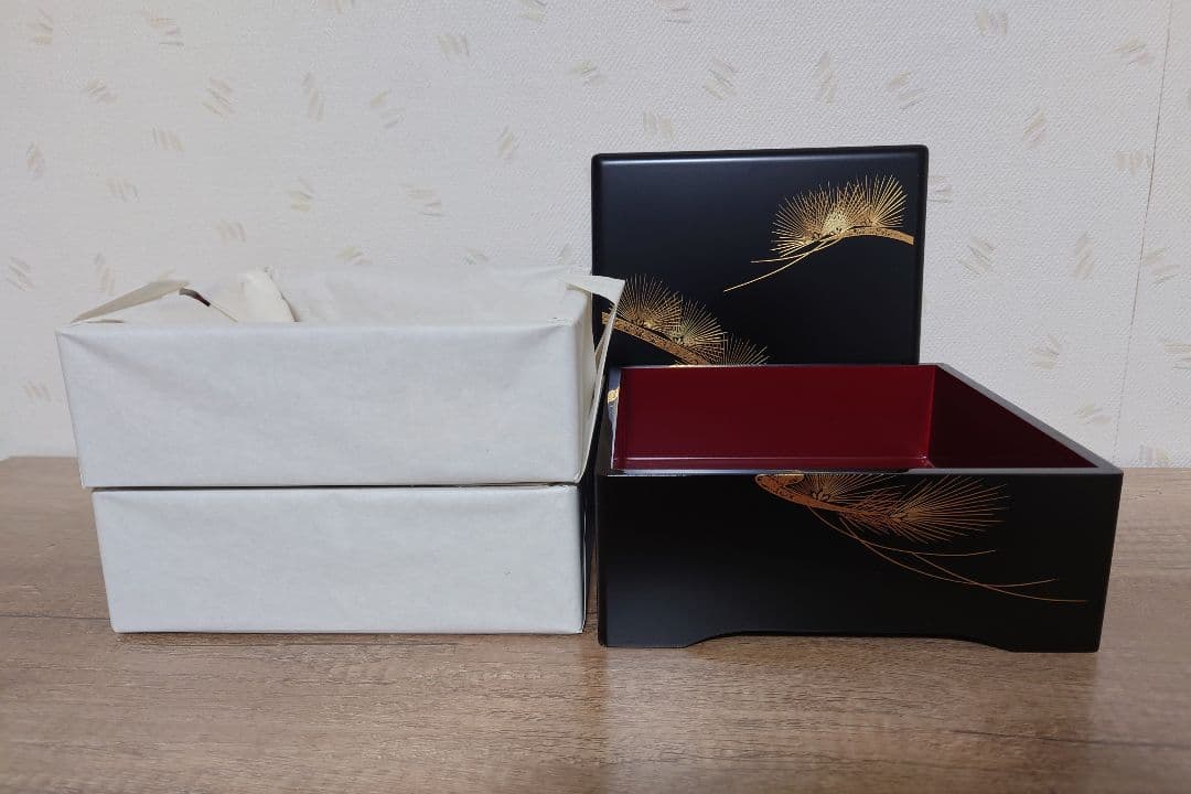 ビスケット　会津塗り 天然木 三段重箱 蔵漆JAPAN