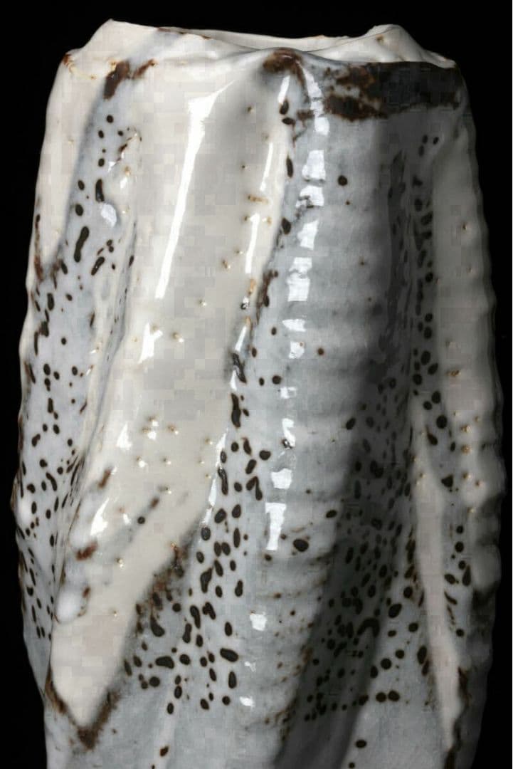 現代美濃陶芸【塚本治彦】志野花生 共箱 書状 略歴付 三越個展出品作 花器 花瓶