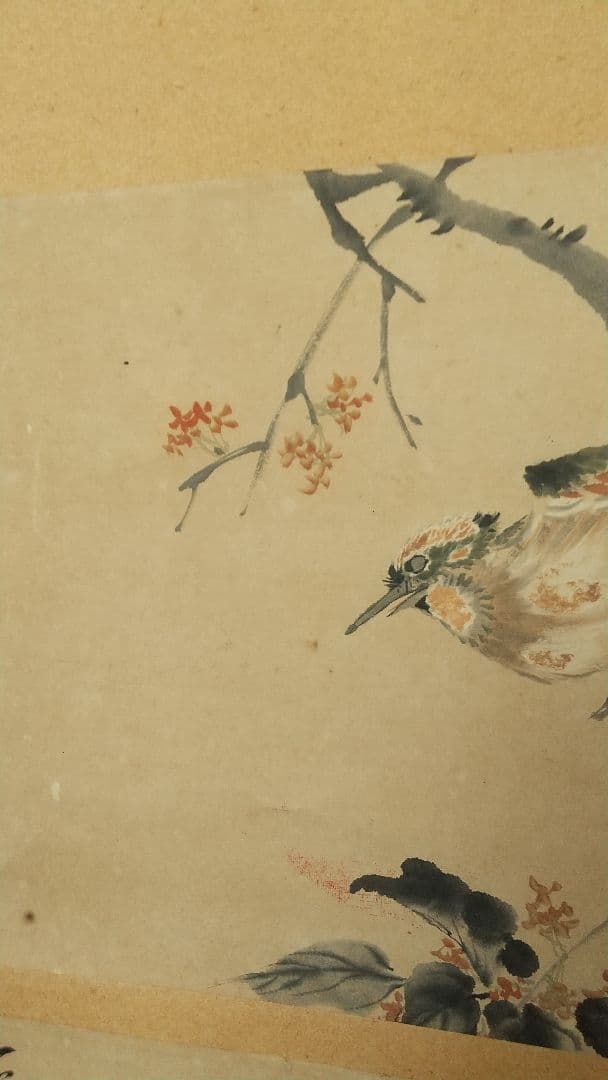 鳥 画賛 紙本掛軸 中国？ 作者不詳 次言？次公筆