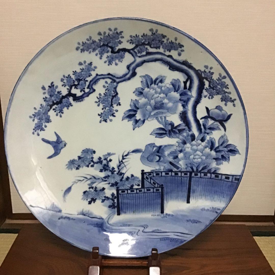 古伊万里染付花鳥の図大皿