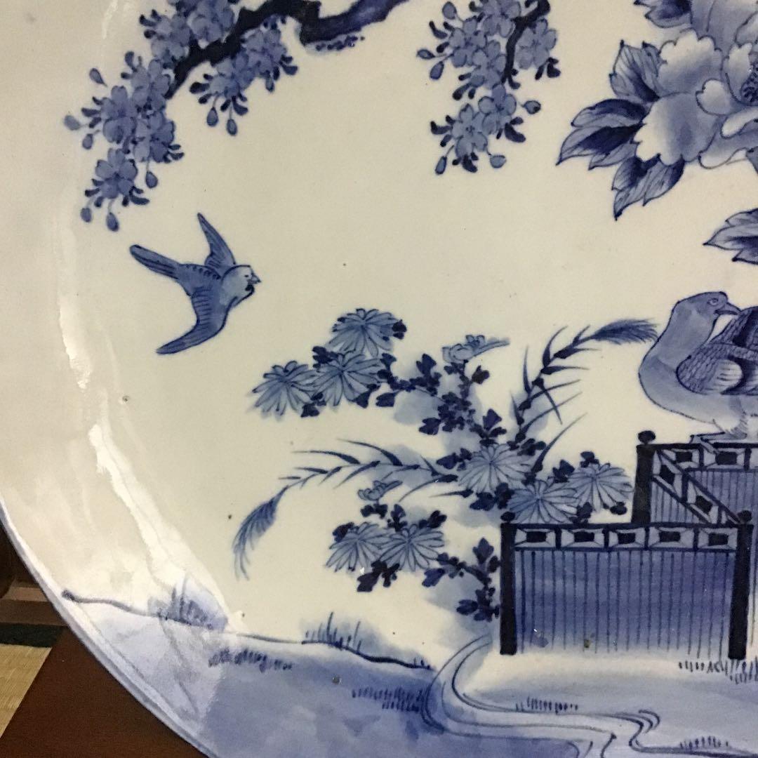 古伊万里染付花鳥の図大皿