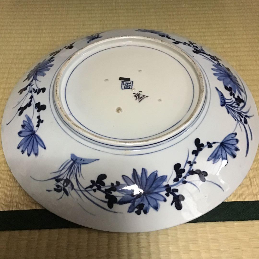 古伊万里染付花鳥の図大皿