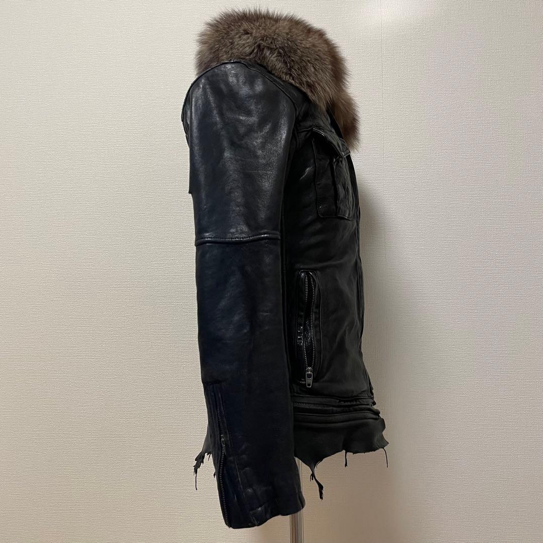 ジャケット・アウター 00s japanese label fur leather jacket BL