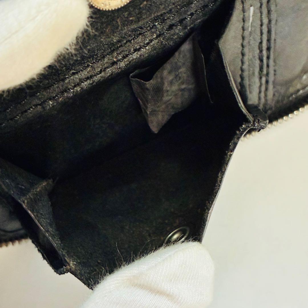 CAMPOMAGGI スタッズ　ミニ　ウォレット　黒　レザー　ラウンドジップ