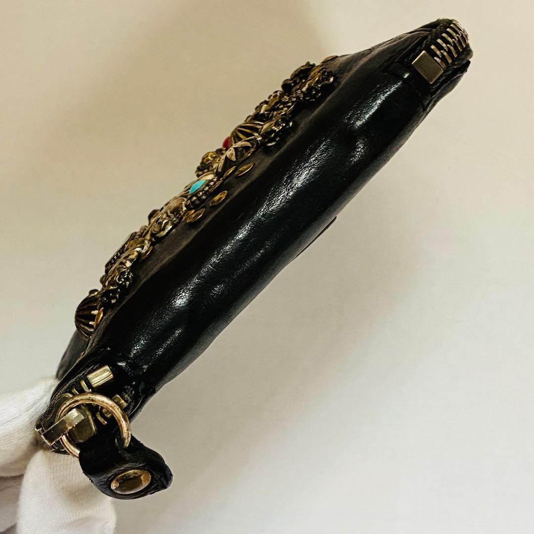 CAMPOMAGGI スタッズ　ミニ　ウォレット　黒　レザー　ラウンドジップ