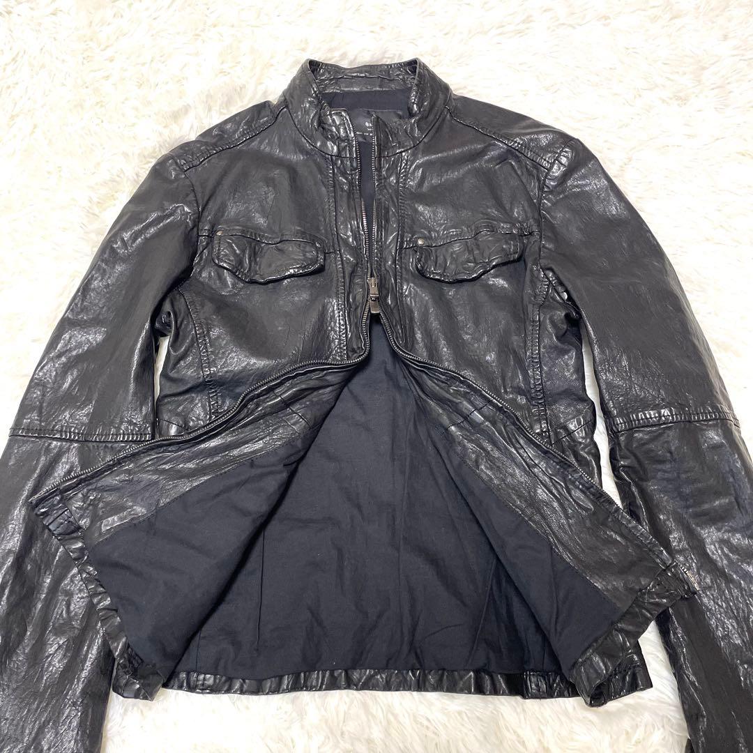 【美品】 Cathy Jane シュリンク加工羊革 レザージャケット 黒 1 S