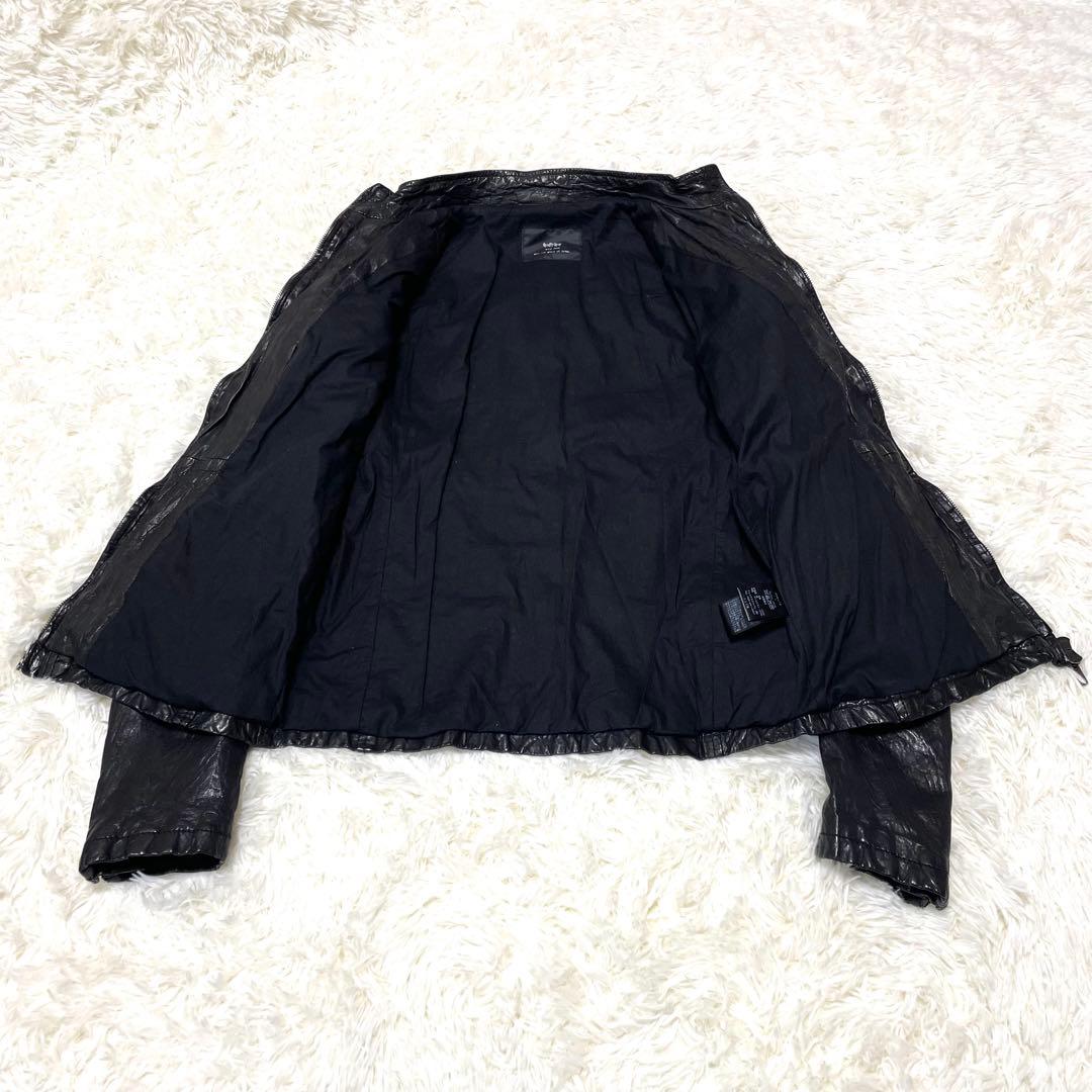 【美品】 Cathy Jane シュリンク加工羊革 レザージャケット 黒 1 S