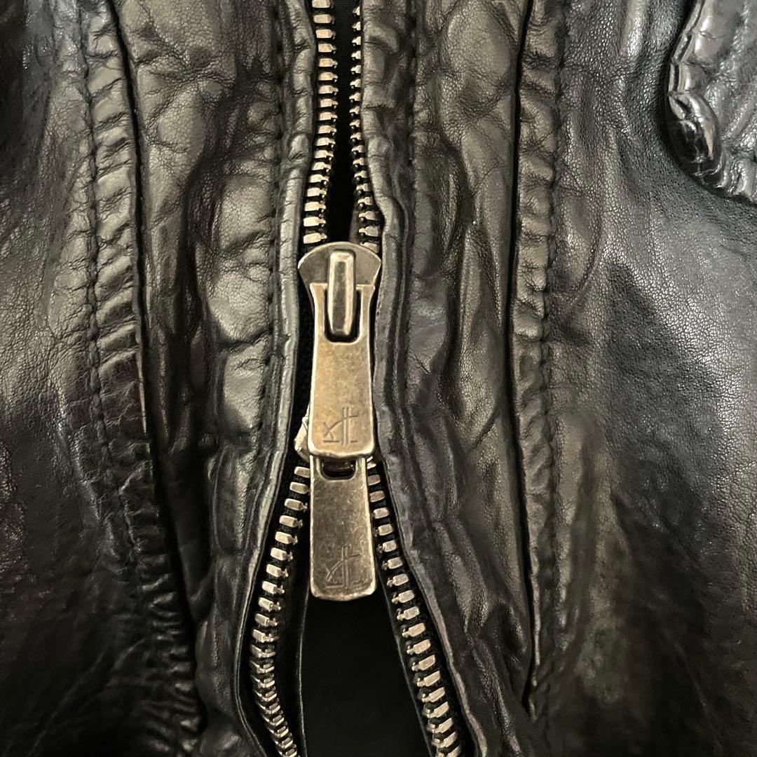 【美品】 Cathy Jane シュリンク加工羊革 レザージャケット 黒 1 S