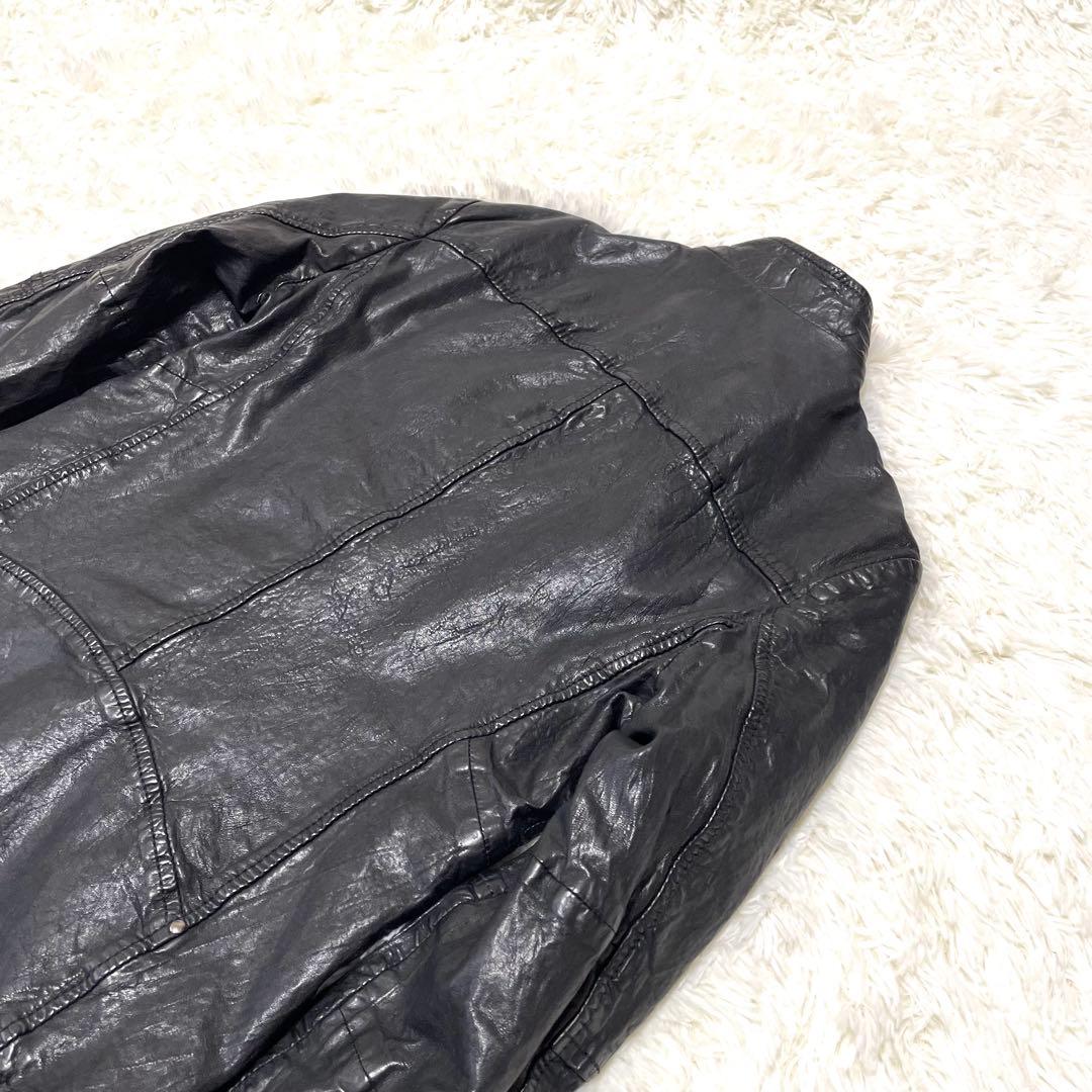 【美品】 Cathy Jane シュリンク加工羊革 レザージャケット 黒 1 S