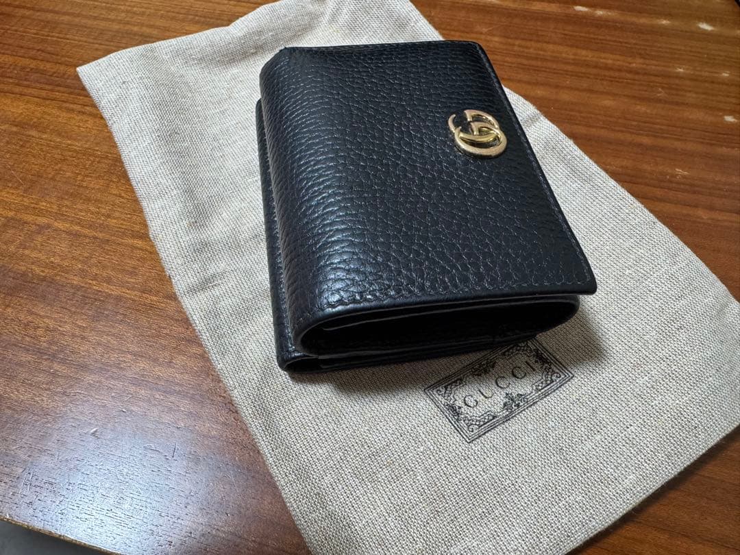 【正規品】GUCCI ブラックレザー 三つ折り財布