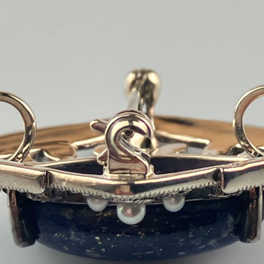 碌山 ロクザン ラピスラズリ ペンダントトップ/ブローチ 2way パール装飾