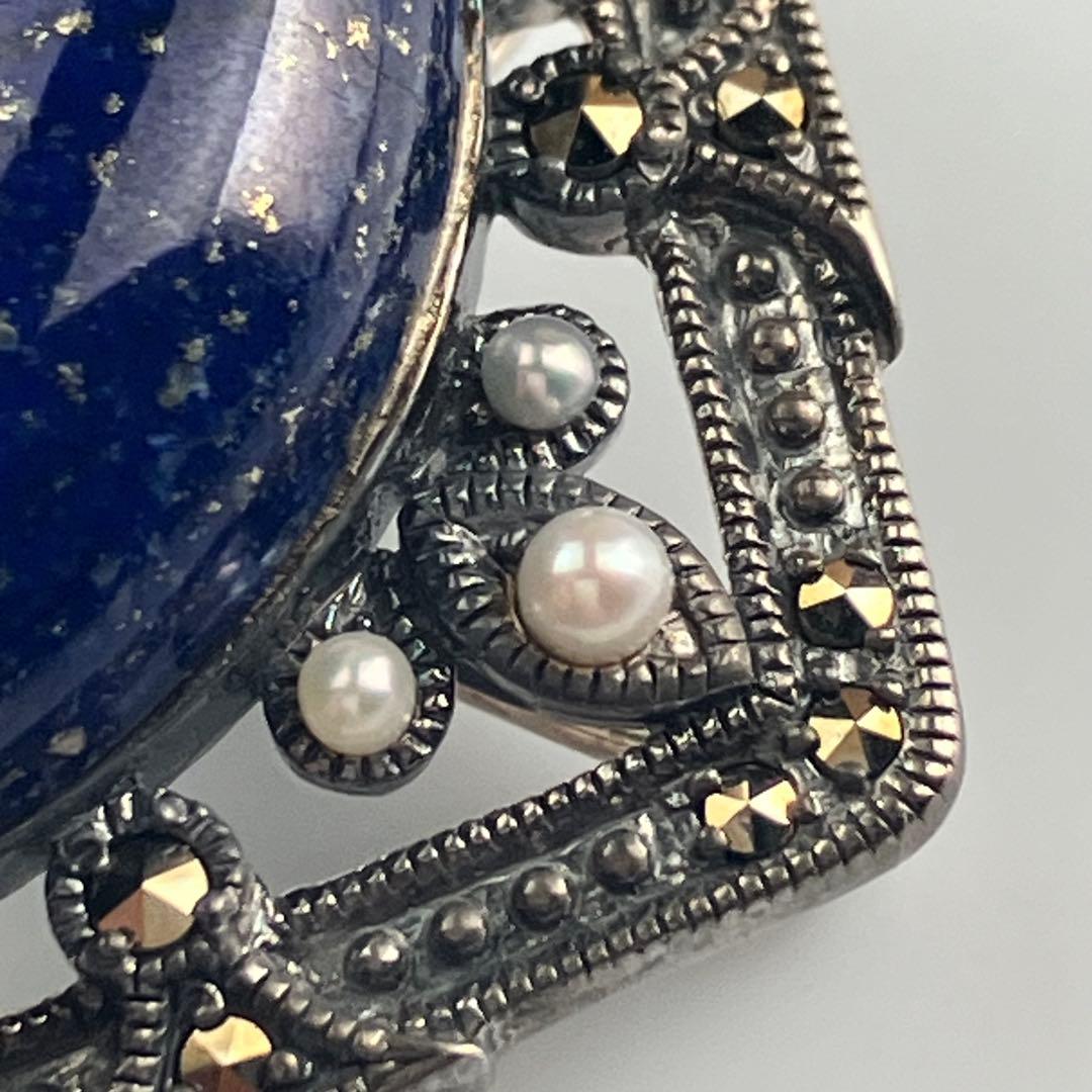 碌山 ロクザン ラピスラズリ ペンダントトップ/ブローチ 2way パール装飾