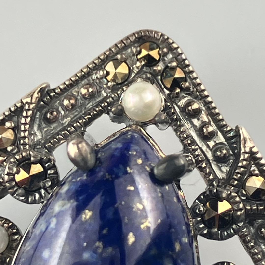 碌山 ロクザン ラピスラズリ ペンダントトップ/ブローチ 2way パール装飾