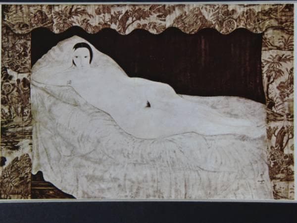 藤田嗣治、寝室の裸婦キキ、超希少画集画、新品額装付