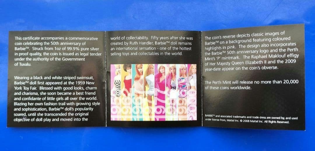 バービー50周年記念カラー1ドル銀貨（2009年ツバル）