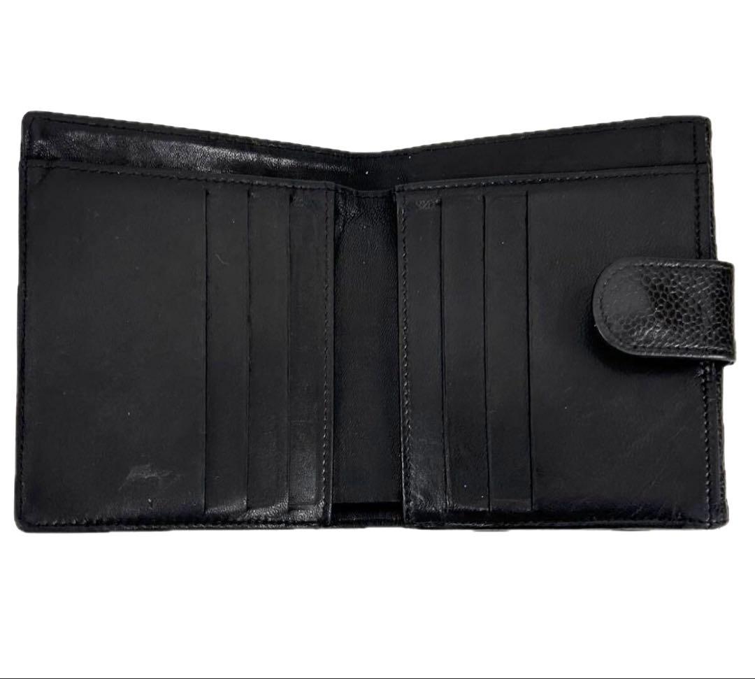 美品　CHANEL キャビアスキン ココマーク Wホック 二つ折り財布 ブラック