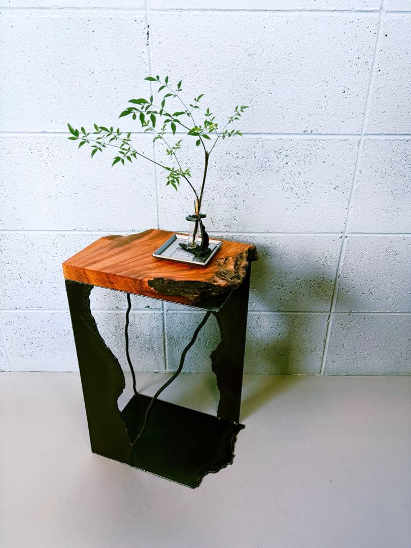 欅サイドテーブルコーヒーテーブルナイトテーブル観葉植物置き飾り台インダストリアル