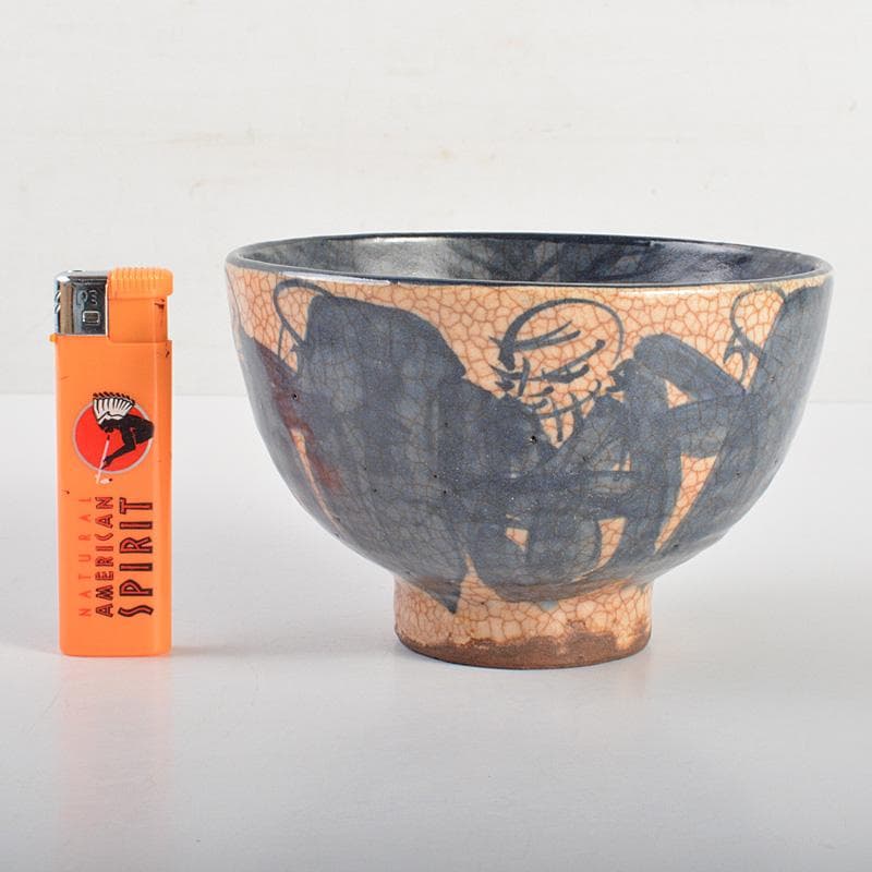 青木木米　聾米造　染付　寿老　茶碗　山本如仙 (八世尾形乾山)識箱　N　6362