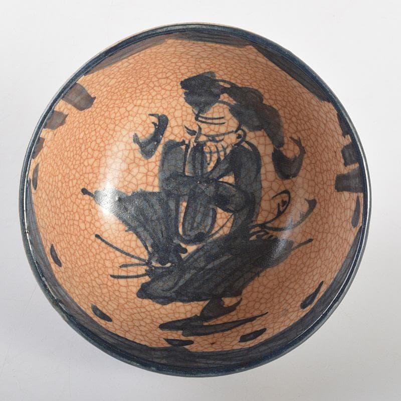 青木木米　聾米造　染付　寿老　茶碗　山本如仙 (八世尾形乾山)識箱　N　6362