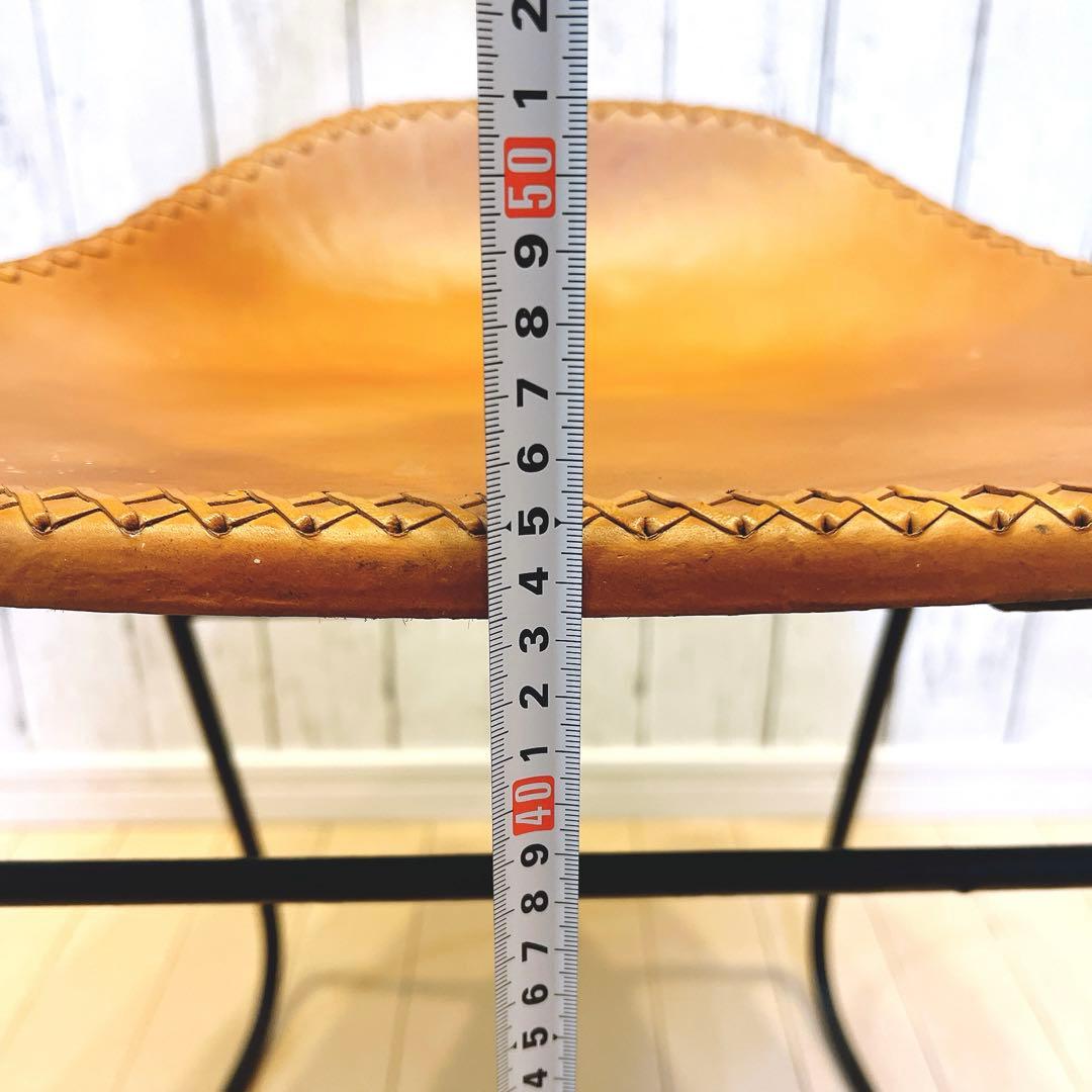 本革スツール レザースツール　アイアンレッグ　キャメル