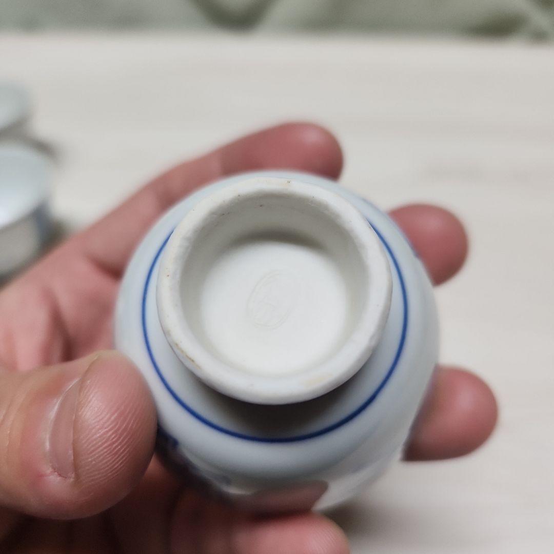 初代竹泉作　筆絵　染付　茶碗　五客　共箱付