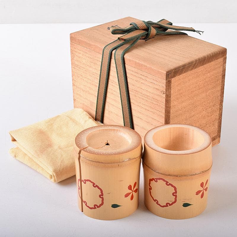 茶道具　古竹　雪月花　蓋置　一双　裏千家十四代淡々斎極め箱　V　R7979