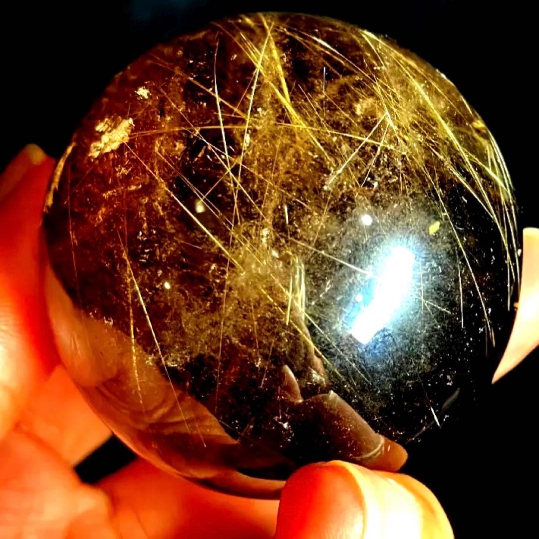51mm ゴールドルチルクォーツ　丸玉　スフィア　金針水晶