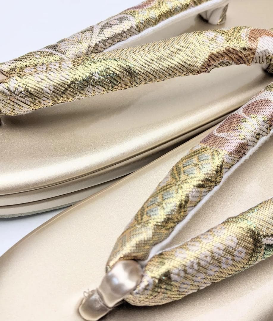 草履バッグセット 振袖 フォーマル 帯地 金 桜 フリーサイズ w48-5