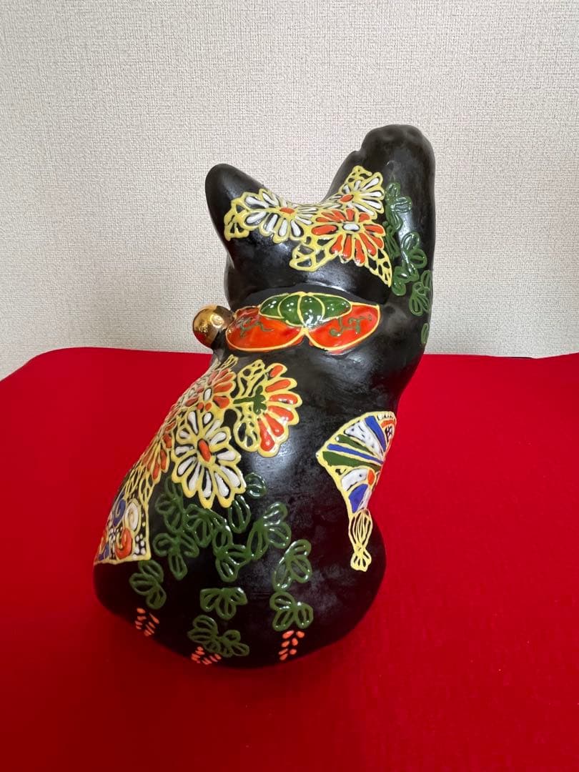 【古い】 黒招き猫 招き猫 A3095 縁起物　商売繁盛 まねきねこ 九谷焼