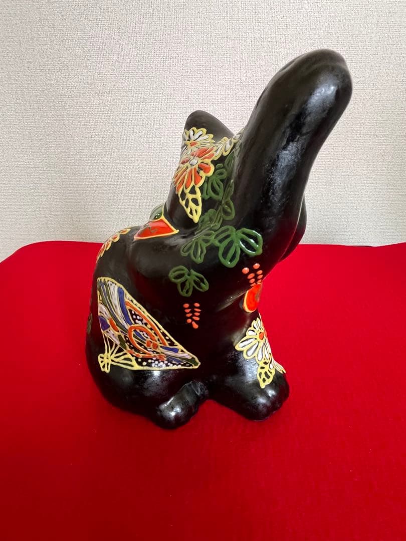 【古い】 黒招き猫 招き猫 A3095 縁起物　商売繁盛 まねきねこ 九谷焼