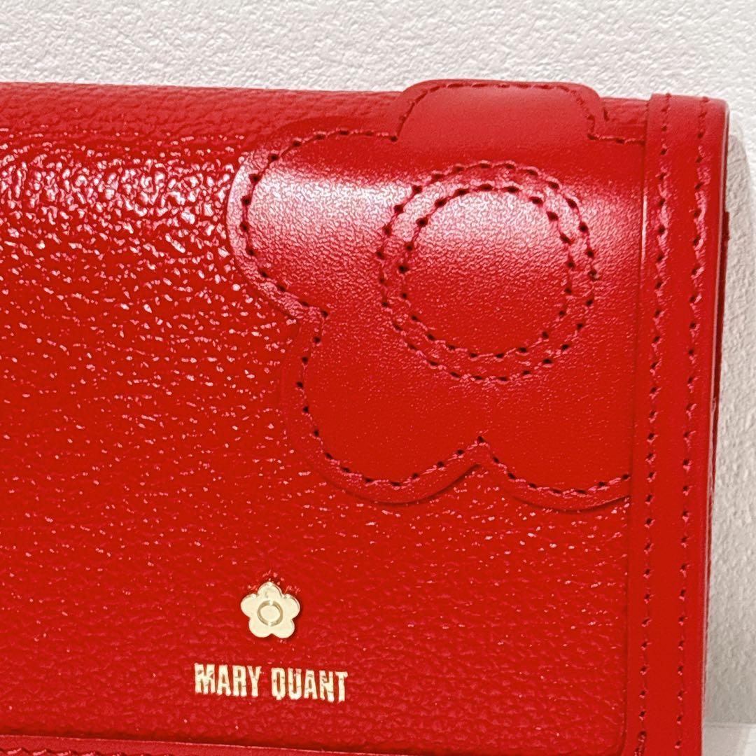 【未使用】MARY QUANT 二つ折り財布 レッド　本革 マリークワント 赤