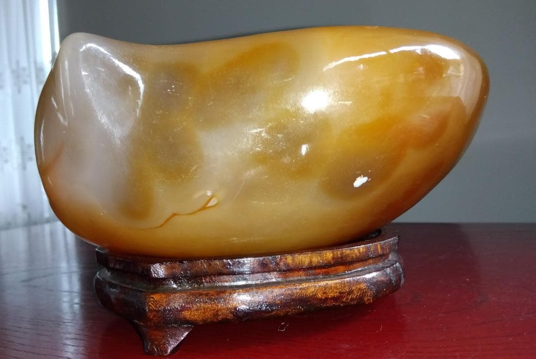 希少巨大瑪瑙ハート型彫り物オブジェ置物