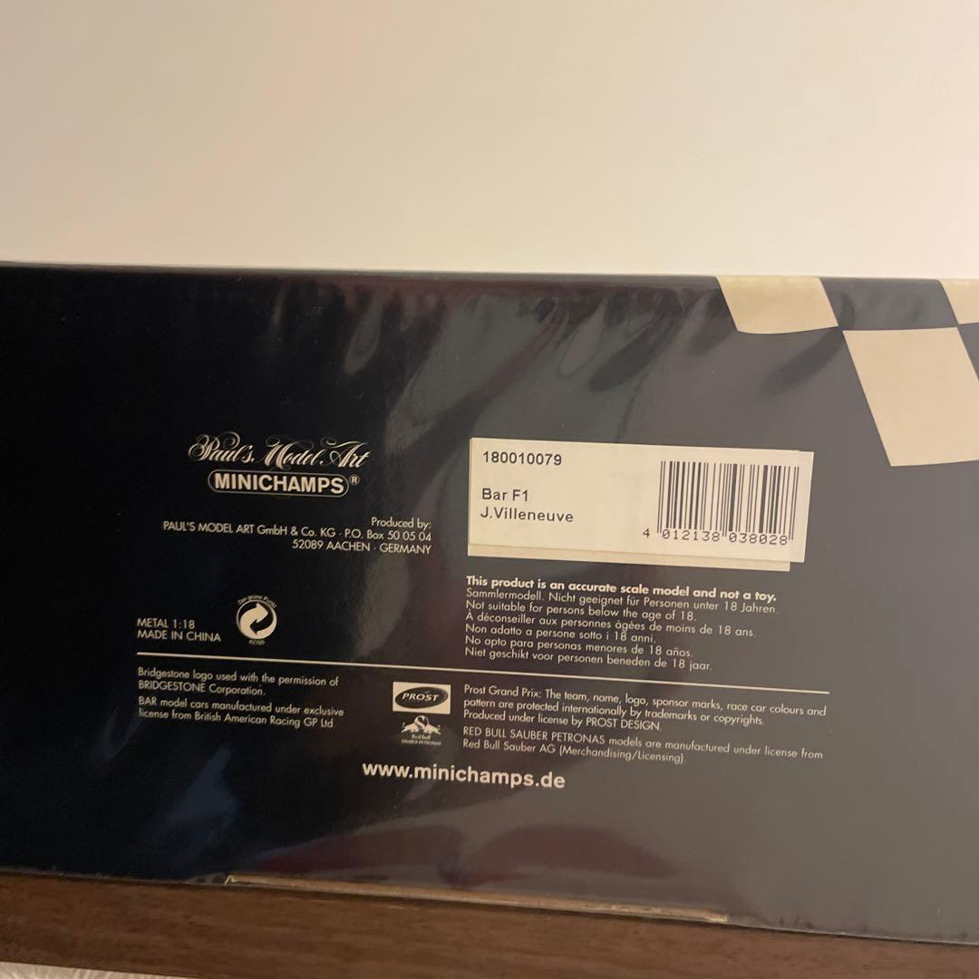 新品　限定　ミニチャンプス　1/18 BARホンダ　2001 J.ヴィルヌーブ