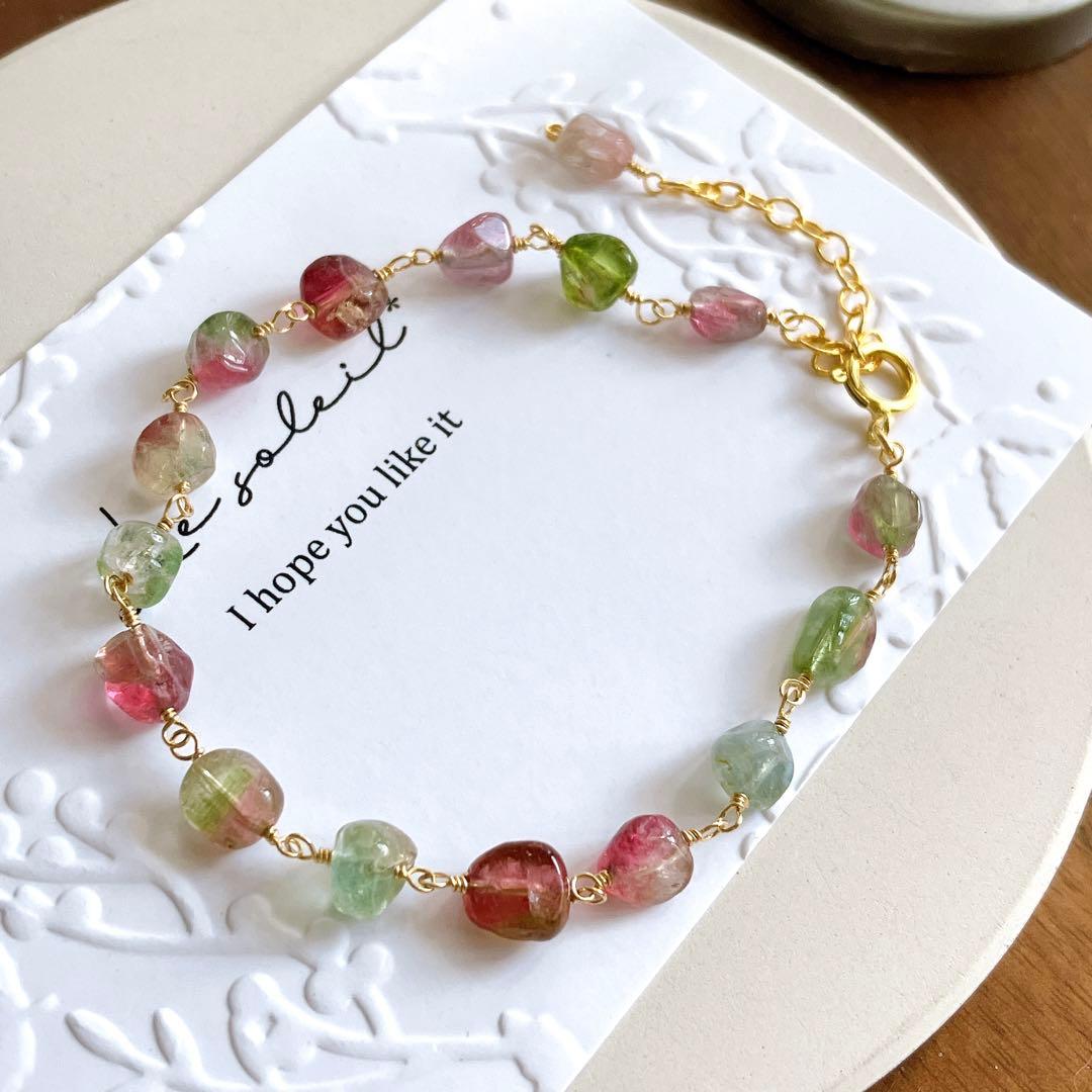 プルメリア◆ウォーターメロントルマリン ブレスレット✧14kgf
