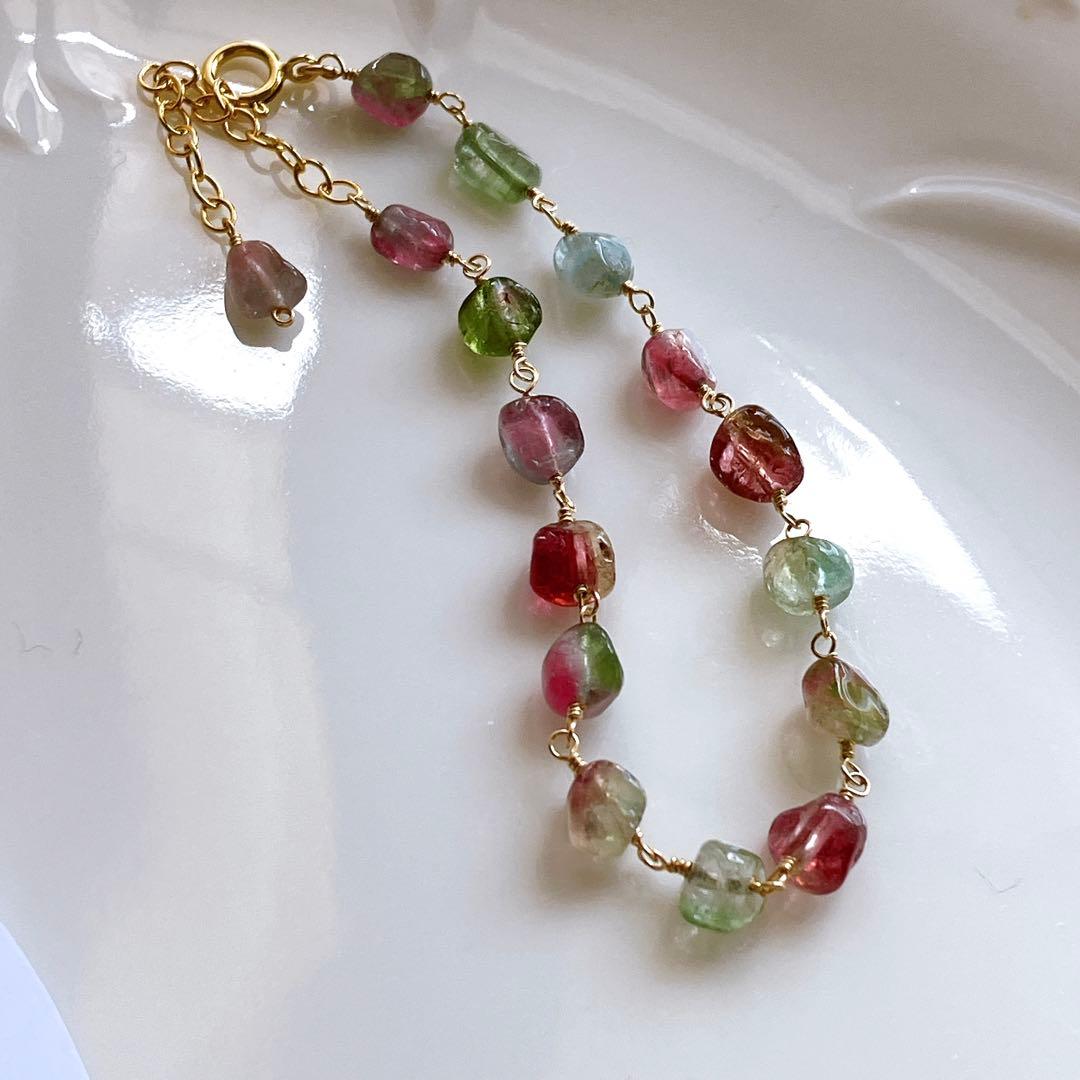 プルメリア◆ウォーターメロントルマリン ブレスレット✧14kgf