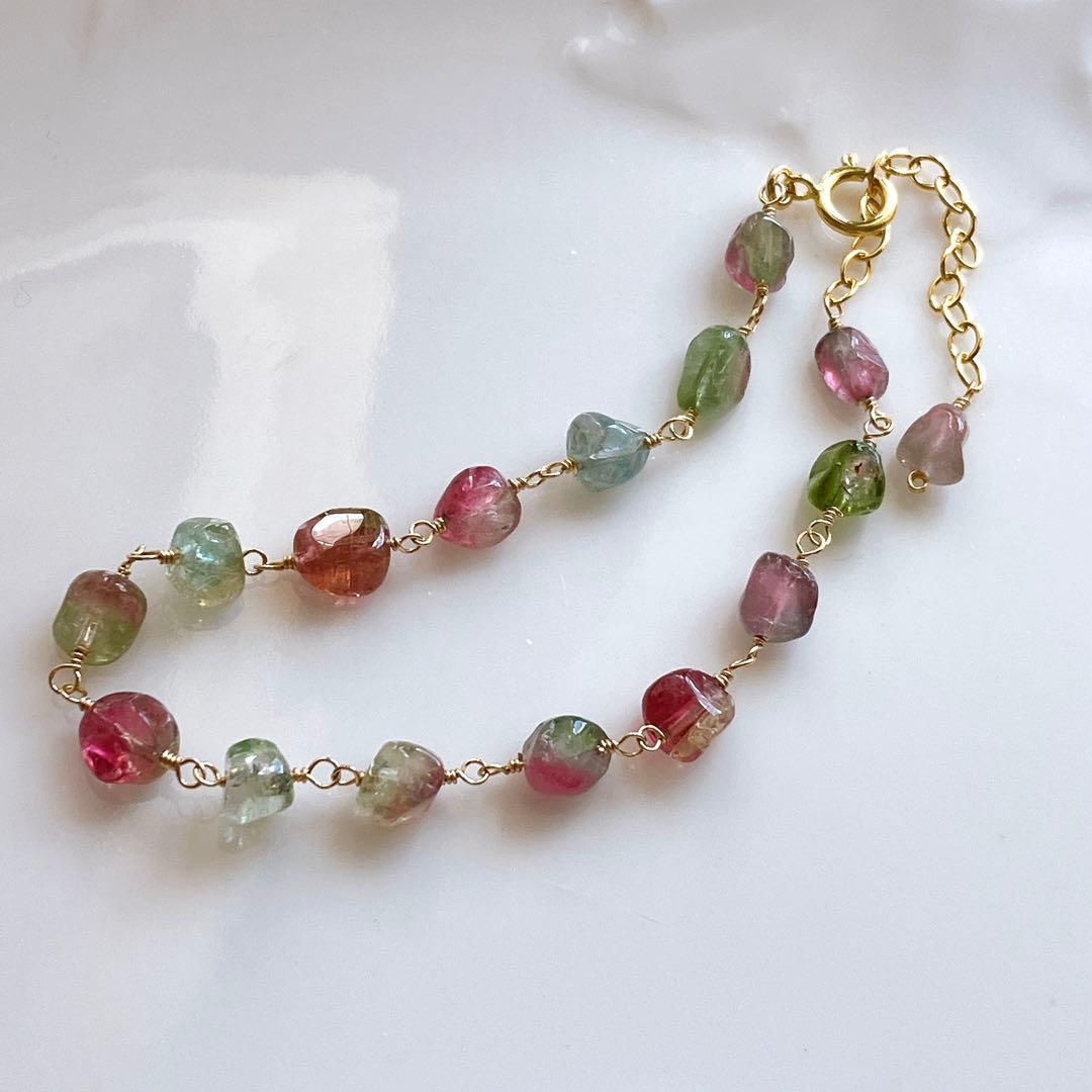 プルメリア◆ウォーターメロントルマリン ブレスレット✧14kgf