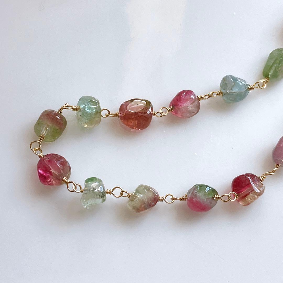 プルメリア◆ウォーターメロントルマリン ブレスレット✧14kgf