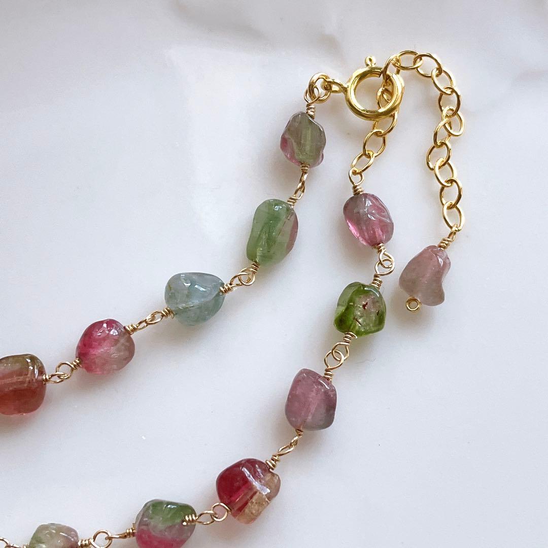 プルメリア◆ウォーターメロントルマリン ブレスレット✧14kgf