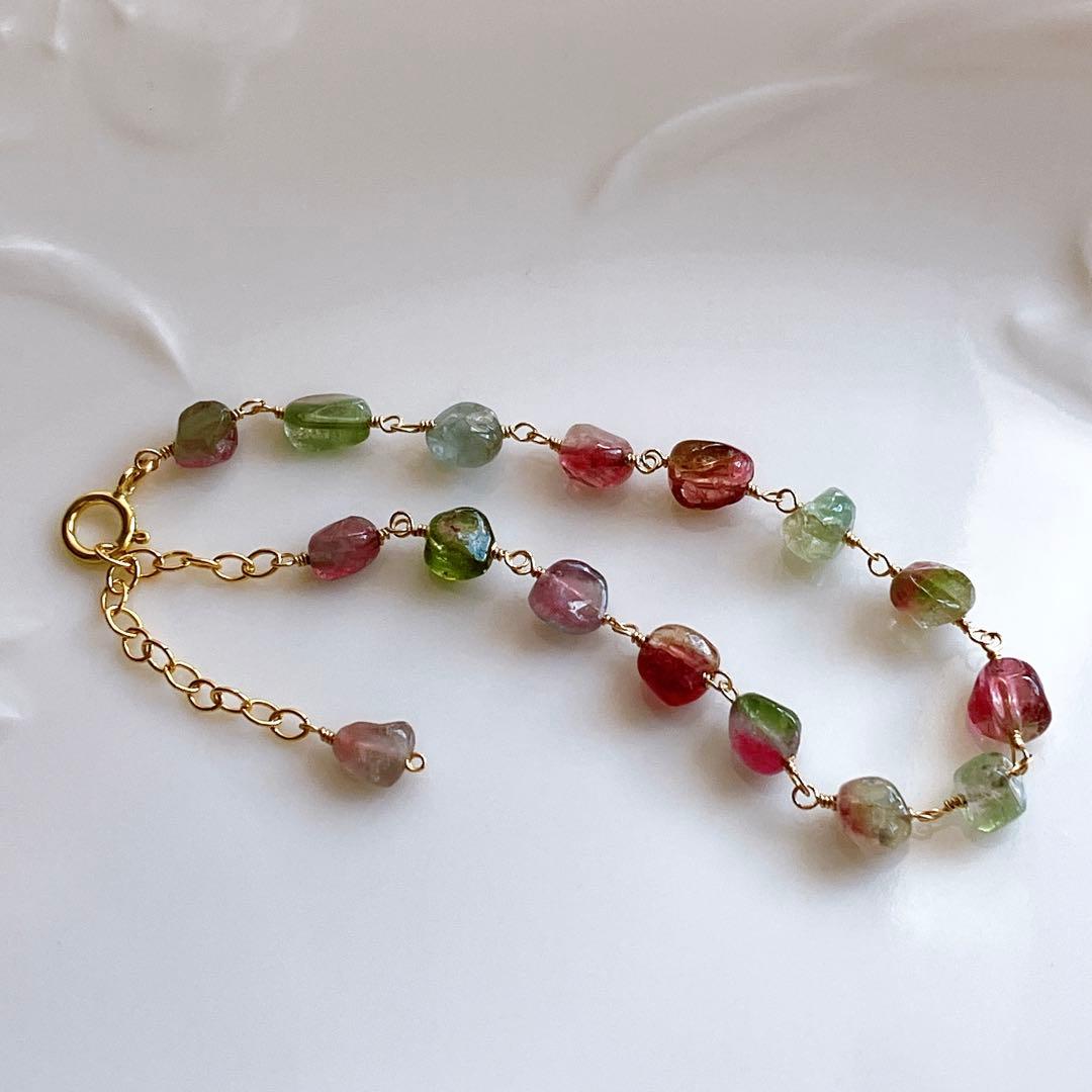 プルメリア◆ウォーターメロントルマリン ブレスレット✧14kgf