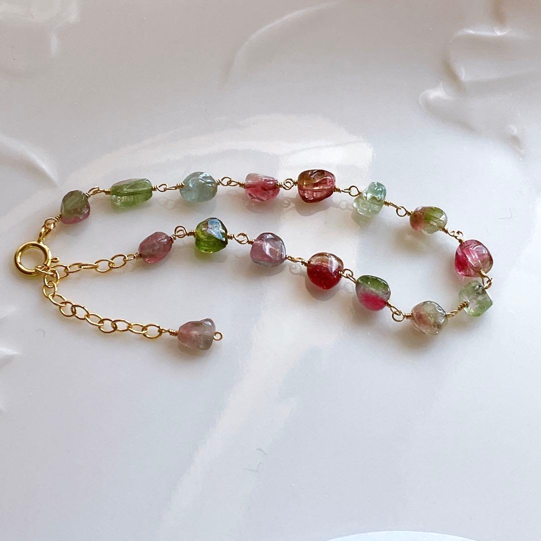 プルメリア◆ウォーターメロントルマリン ブレスレット✧14kgf