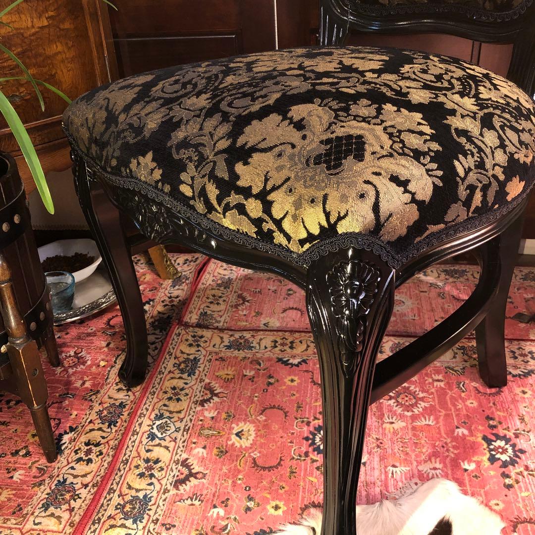 Sale ４脚　メルナリ華子次郎　猫脚アンティーク　チェア　ブラック　金系