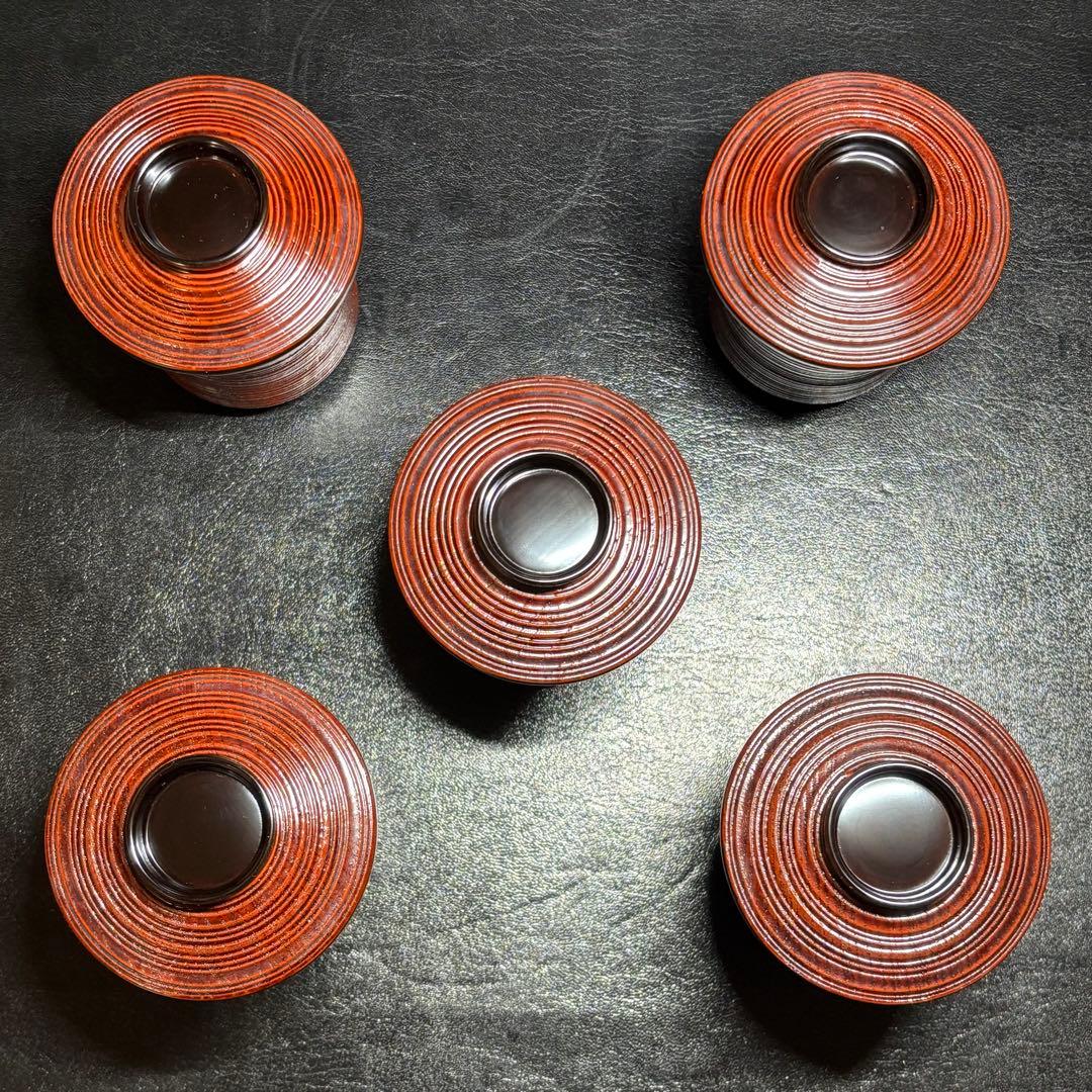 ★輪島塗！蒔絵付 輪島屋 小吸物椀 五客！『輪島屋造』！共箱！★