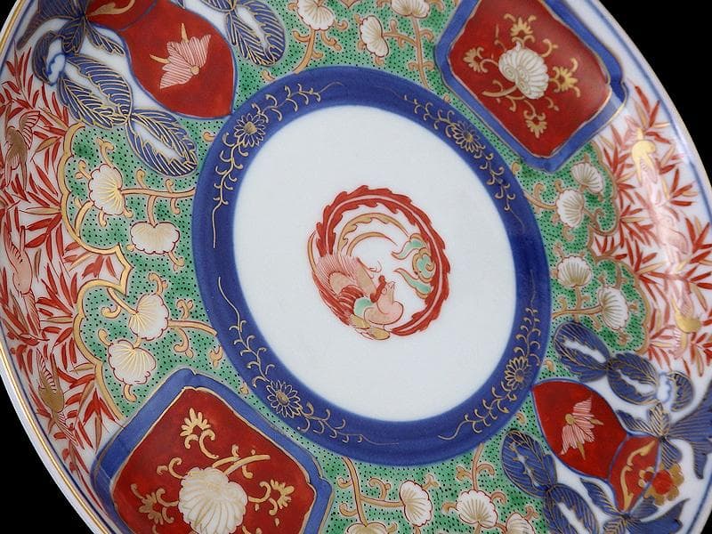 大聖寺伊万里　金襴手 花鳥紋に鳳凰の図　8寸皿　C777 AS-fbtw