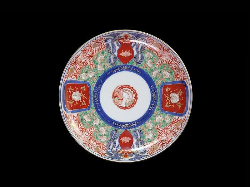 大聖寺伊万里　金襴手 花鳥紋に鳳凰の図　8寸皿　C777 AS-fbtw